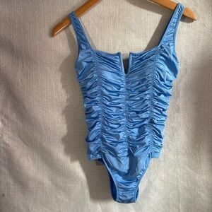 Blue Ruched One-Piece Swimsuit